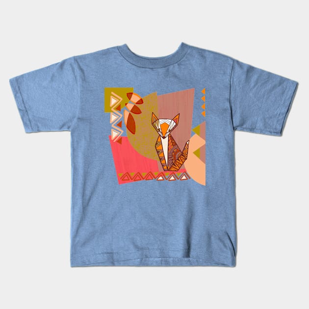 Origami Fox Collage Kids T-Shirt by DrawnByKate